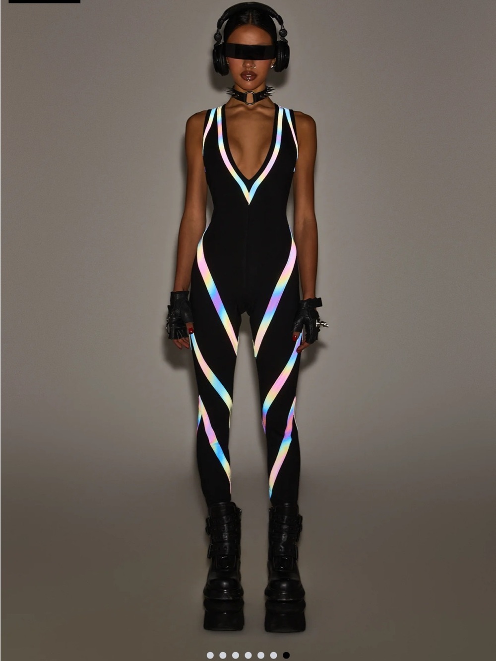 Dolls Kill Club Exx STROBELIGHT Seduction Reflective Striped Catsuit Bodysuit